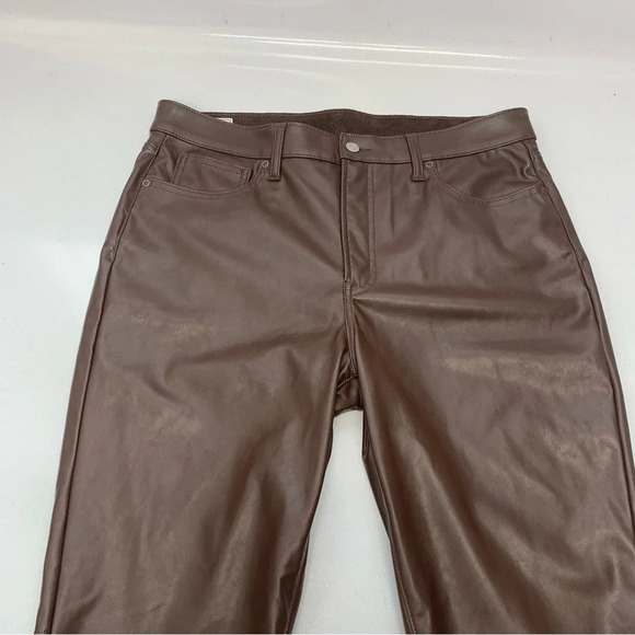 Gap Faux Leather Pants Woman 16/33 Vintage Slim High Rise Brown Pockets Stretch - Picture 5 of 10